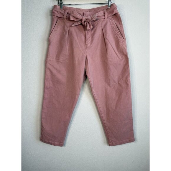 Loft Tie Waist Straight Pants Pleat Front High Rise Pink Casual Women’s‎ Size 12 - Picture 9 of 11